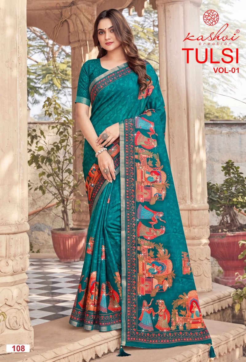 Tulsi Vol 1 By Kashvi Dull Moss Kesab Border Saree 